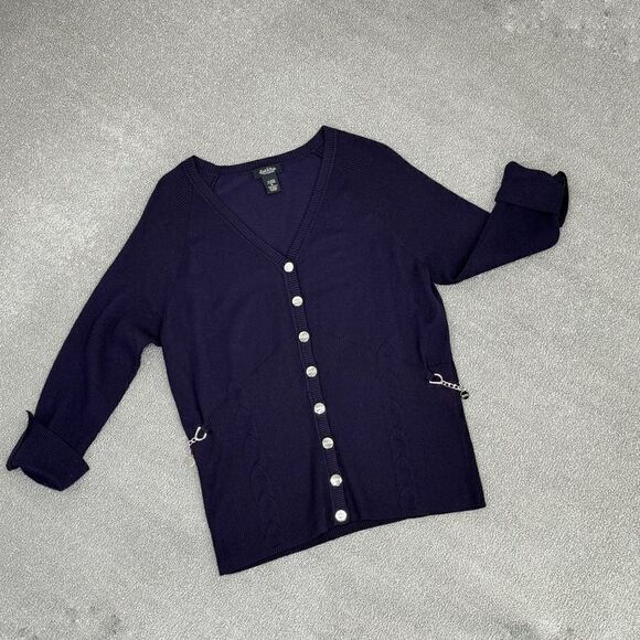 Peck & Peck Collection V Neck Chain Detail Cardigan Sweater Purple XL Button - Picture 11 of 11